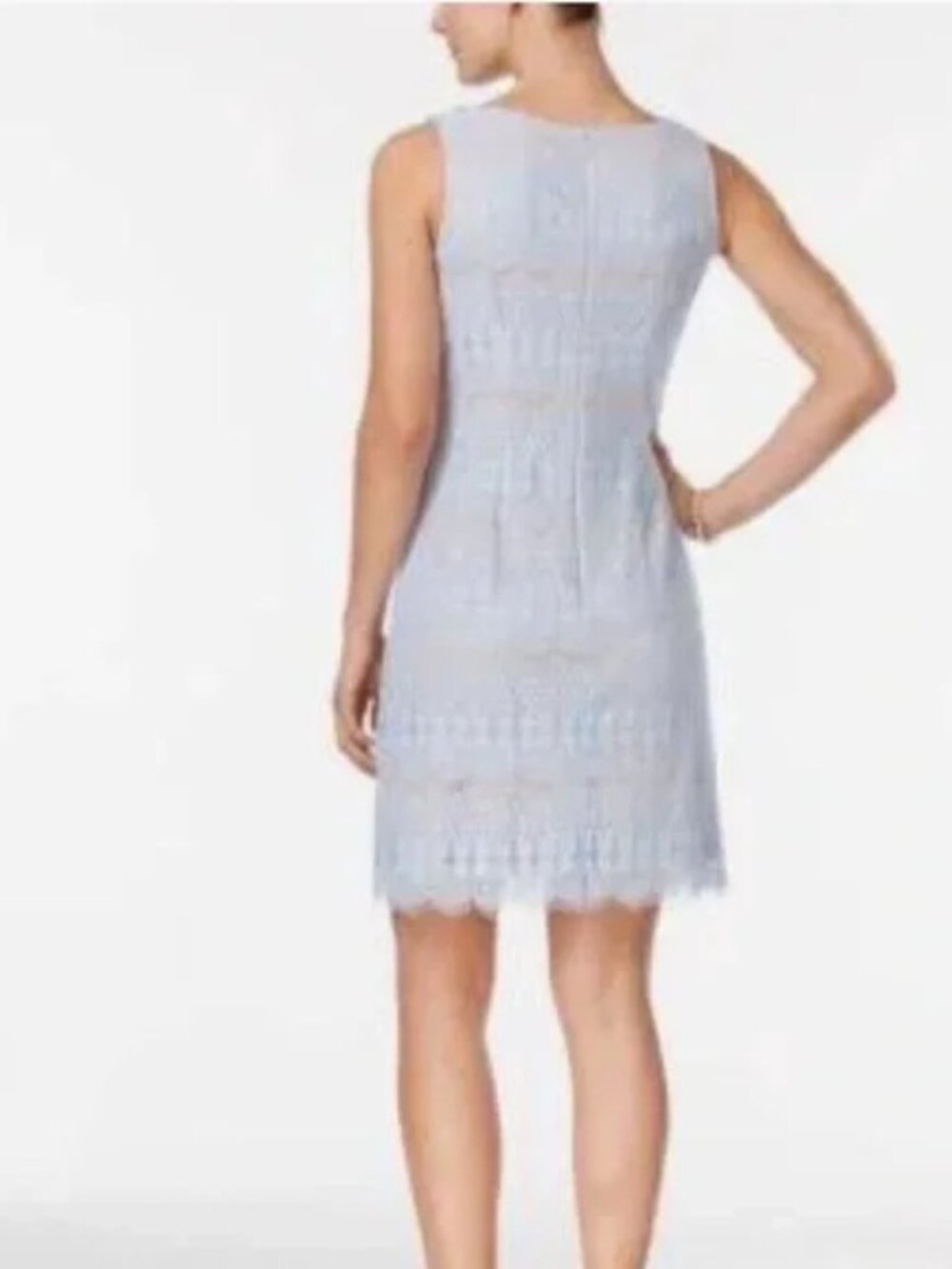 Jessica Howard Women's Blue Lace with Nude Lining Sheath Dress, Size 10 P - Picture 2 of 15